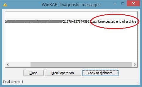 Winrar unexpected end of archive